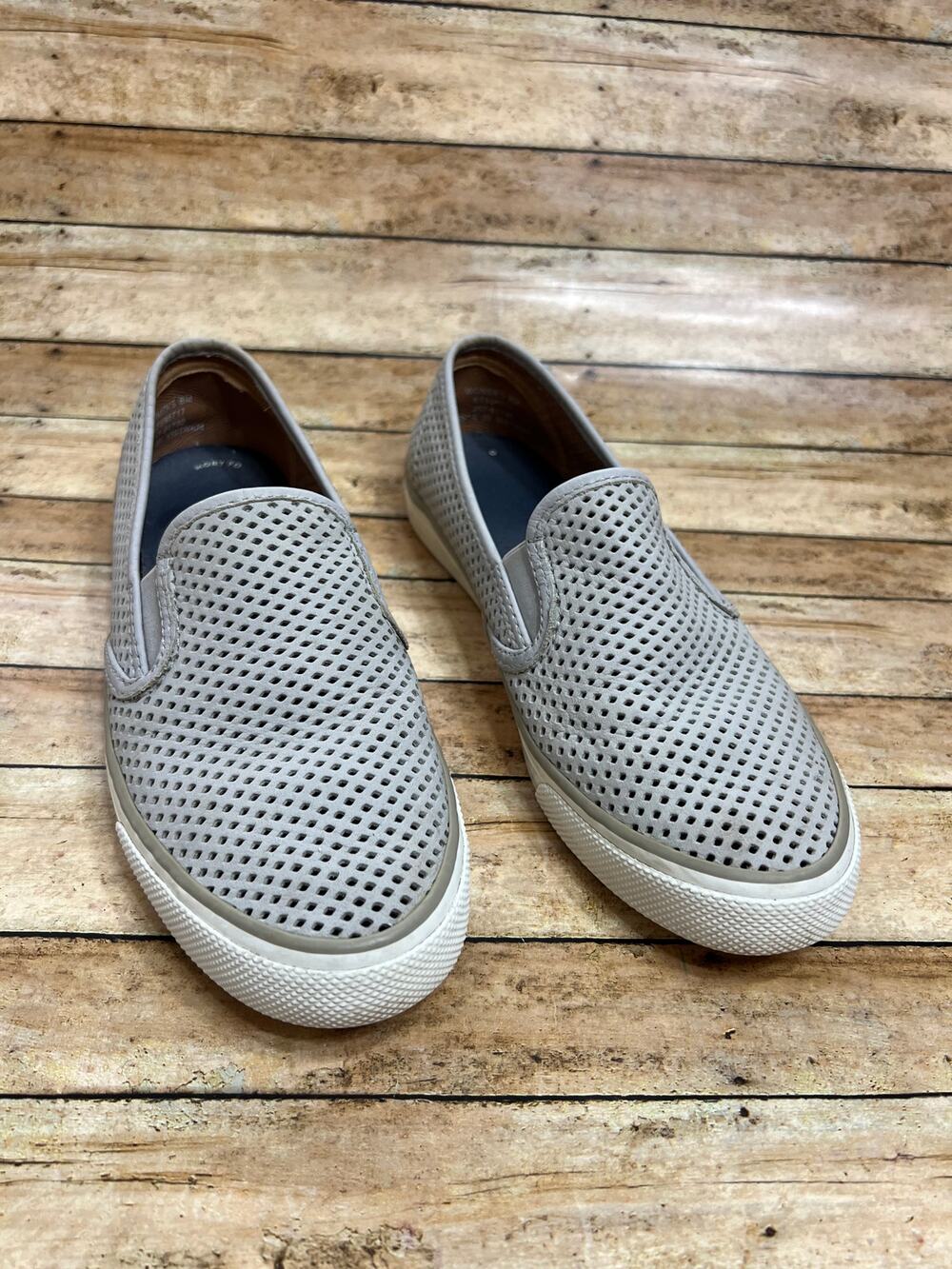 Sperry Women's Seaside Perforated Leather Slip On Sneaker STS95717 Gray Size 8M